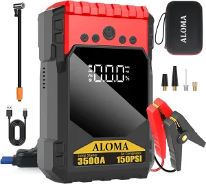 Car Battery Jumper Starter Portable - Tire Inflator Portable Air Compressor, Jump Box, Car Battery Jump Starter with Air Compressor, 3500A, 150PSI, 12V (All Gas/10L Diesel) Large LCD Display