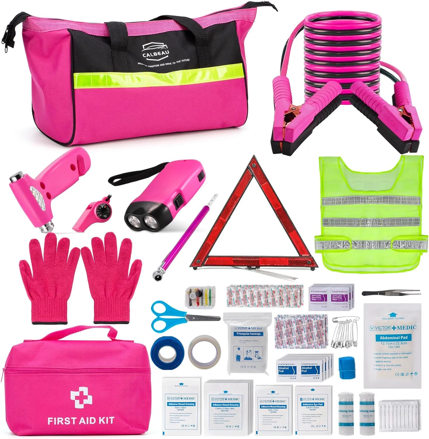 Car Emergency Kit for Women, Pink Emergency Roadside Assistance kit with Pink Car Safety Kit, Thoughtful Car Accessories Ready for New Drivers and Adventurers