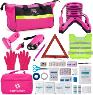 Car Emergency Kit for Women, Pink Emergency Roadside Assistance kit with Pink Car Safety Kit, Thoughtful Car Accessories Ready for New Drivers and Adventurers
