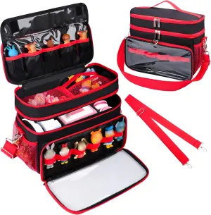 Carrying Case Compatible with Toniebox Starter Set, Double Layer Storage Bag for Tonies Figures Characters, Portable Travel Organizer Case with Shoulder Strap for Tonies Box Headphones (Black)