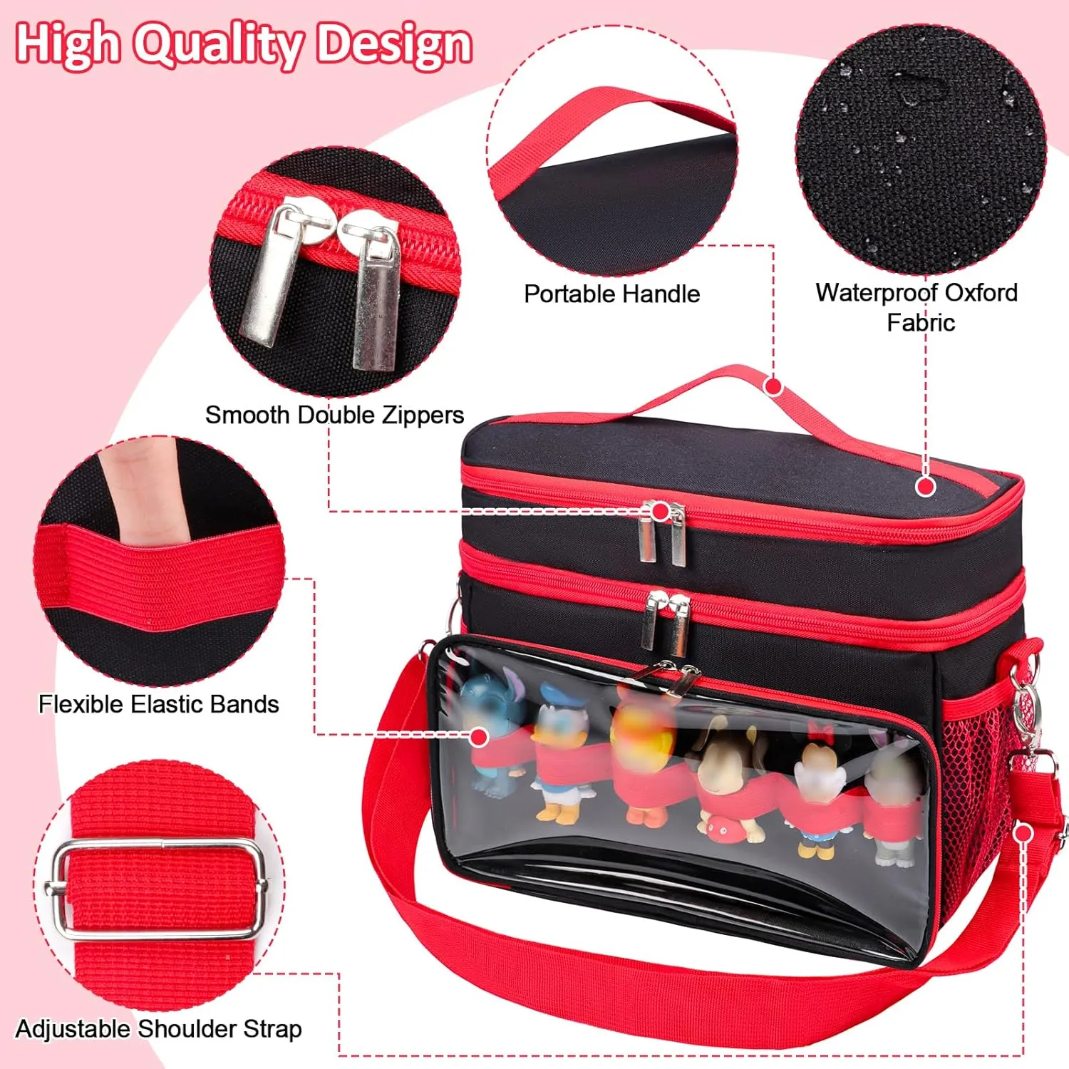 Carrying Case Compatible with Toniebox Starter Set, Double Layer Storage Bag for Tonies Figures Characters, Portable Travel Organizer Case with Shoulder Strap for Tonies Box Headphones (Black)