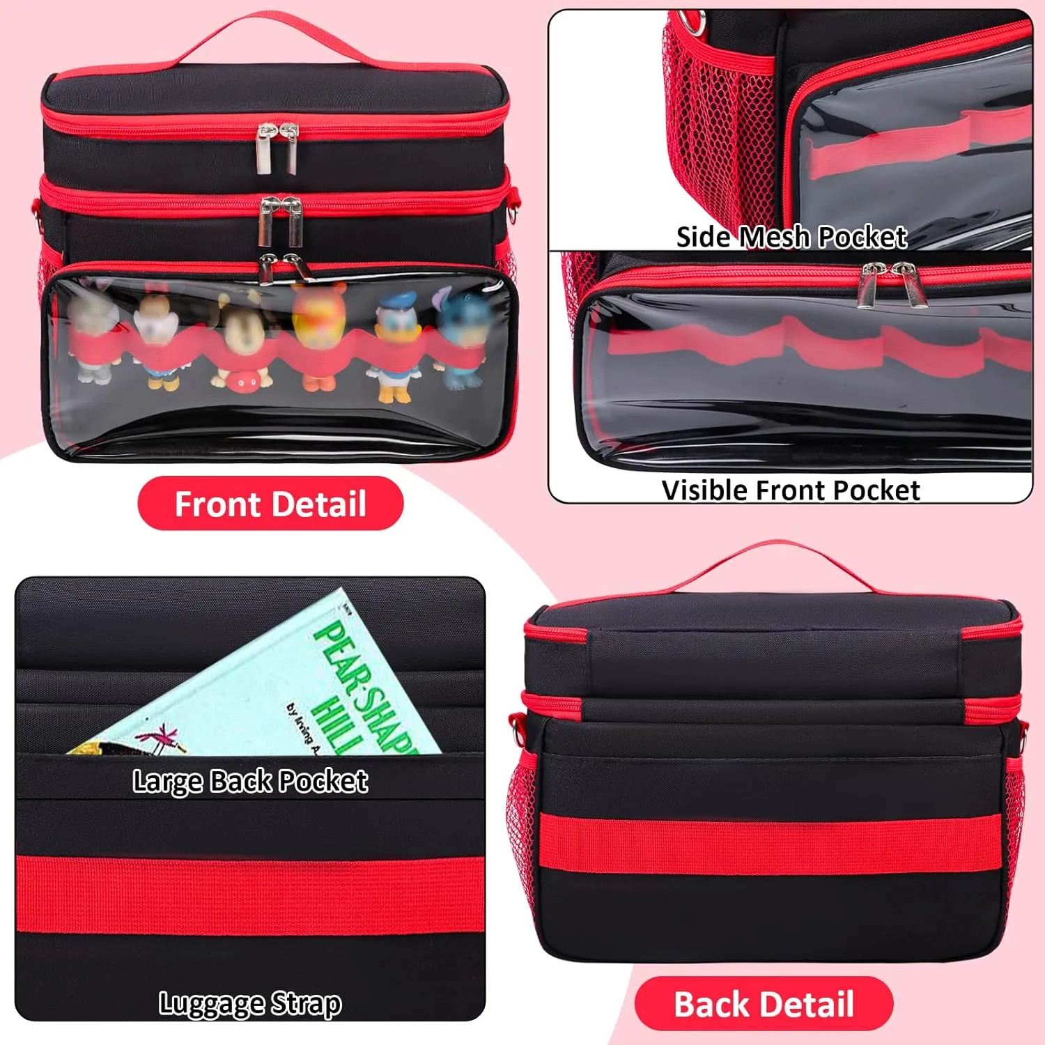 Carrying Case Compatible with Toniebox Starter Set, Double Layer Storage Bag for Tonies Figures Characters, Portable Travel Organizer Case with Shoulder Strap for Tonies Box Headphones (Black)