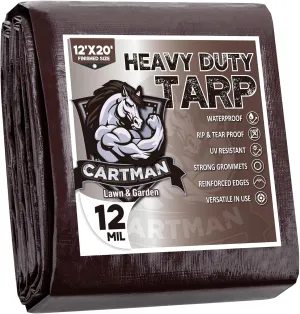 CARTMAN Finished Size 12x20 Feet Extra Thick 12 Mil Heavy Duty Poly Tarp, Multipurpose Protective Cover, UV Resistant, Waterproof Poly Tarpaulin with Reinforced Edges
