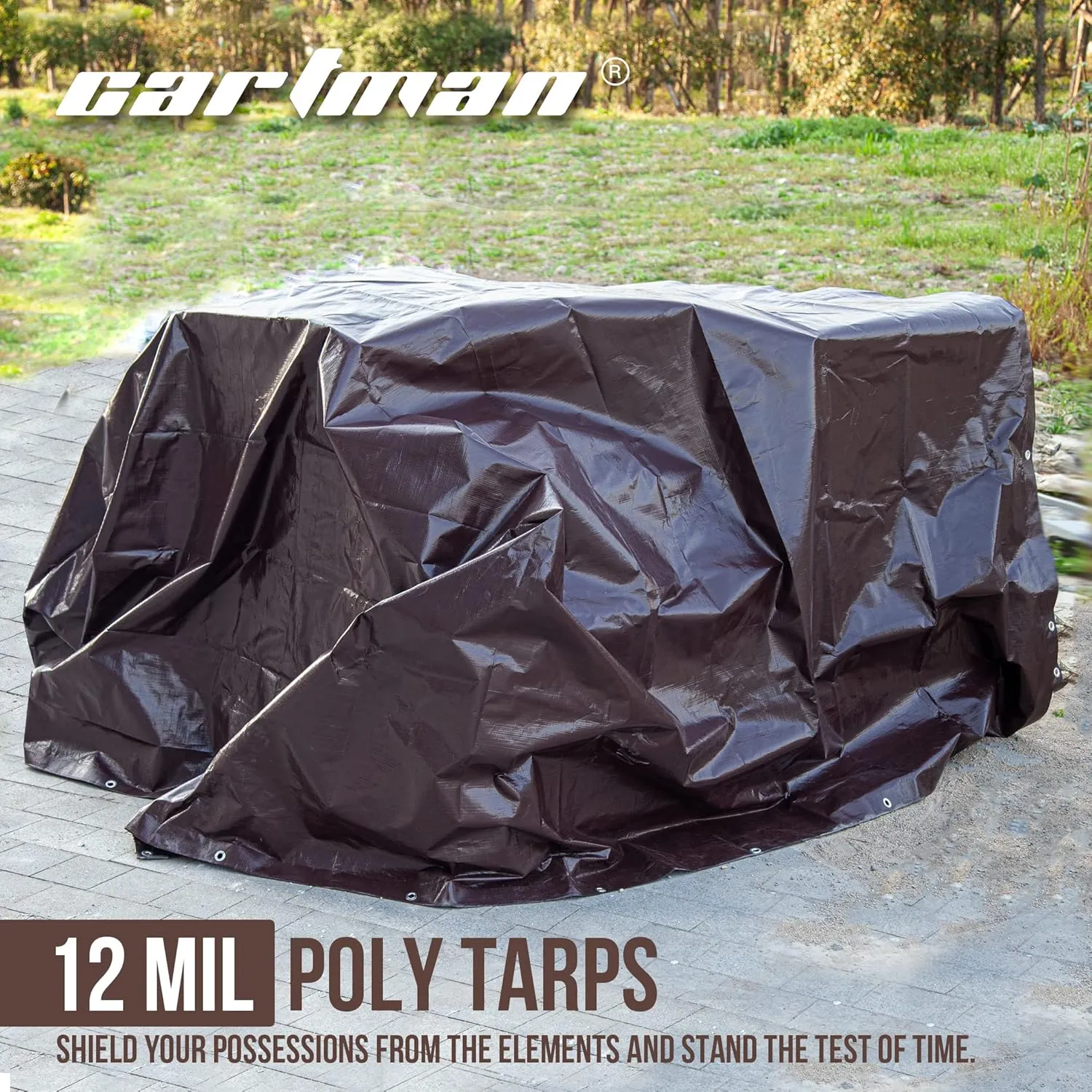 CARTMAN Finished Size 12x20 Feet Extra Thick 12 Mil Heavy Duty Poly Tarp, Multipurpose Protective Cover, UV Resistant, Waterproof Poly Tarpaulin with Reinforced Edges