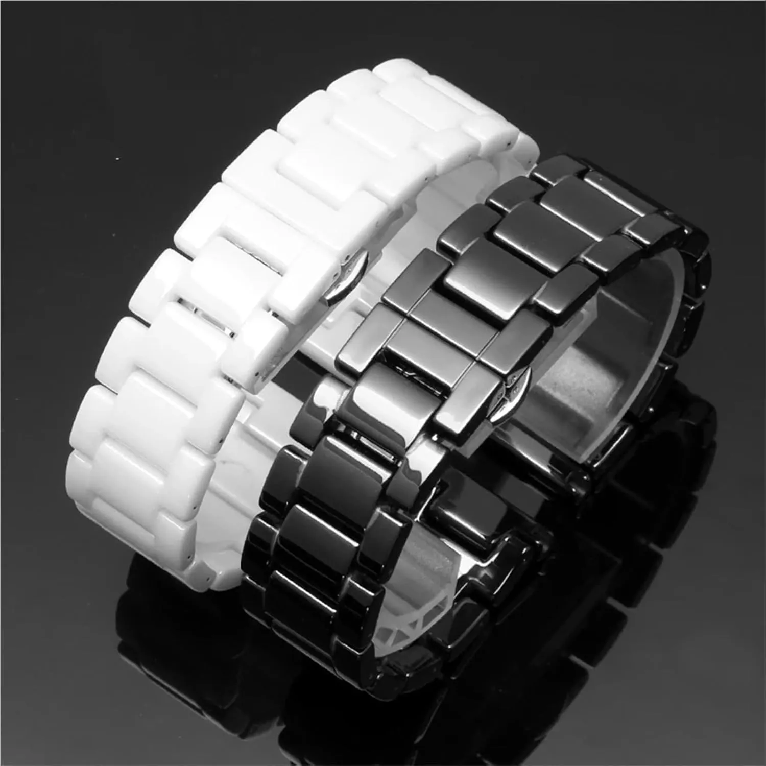 Ceramic Watch Strap 18mm 20mm Replacement Bracelet Stainless Steel Folding Buckle Quick Release Women's Men's Wristband Bracelet