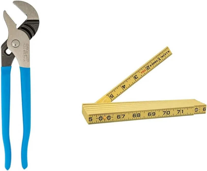 Channellock 9-1/2 In Tongue and Groove Pliers   Klein Tools 6-Foot Folding Ruler
