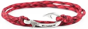 Chasing Fin Fish Hook Pendant Bracelet - Cool 30-Inch Military-Grade 550 Paracord Bracelet & Anklet - Adjustable Size, 100% Nylon Nautical & Fishing Accessory Hook Pendant, Pewter (Red Blend, Pewter)