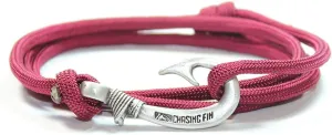 Chasing Fin Fish Hook Pendant Bracelet - Cool 30-Inch Military-Grade 550 Paracord Bracelet & Anklet - Adjustable Size, 100% Nylon Nautical & Fishing Accessory - J-Hook Pendant, Pewter - Burgundy