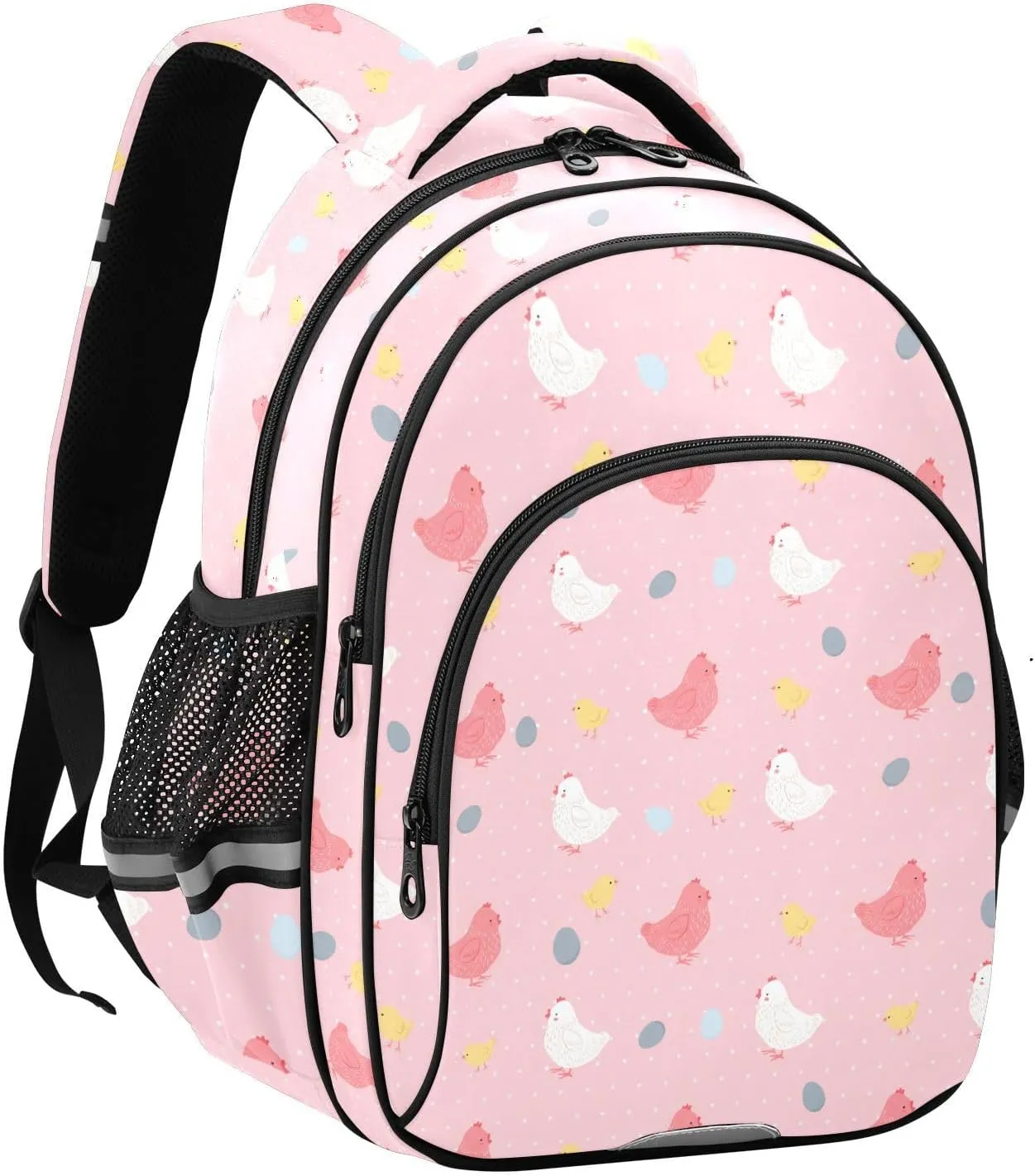 Chickens Pattern Kids Backpack with Reflective Strips Adjustable 16L Lightweight School Bag for Boys Girls