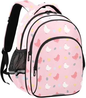 Chickens Pattern Kids Backpack with Reflective Strips Adjustable 16L Lightweight School Bag for Boys Girls