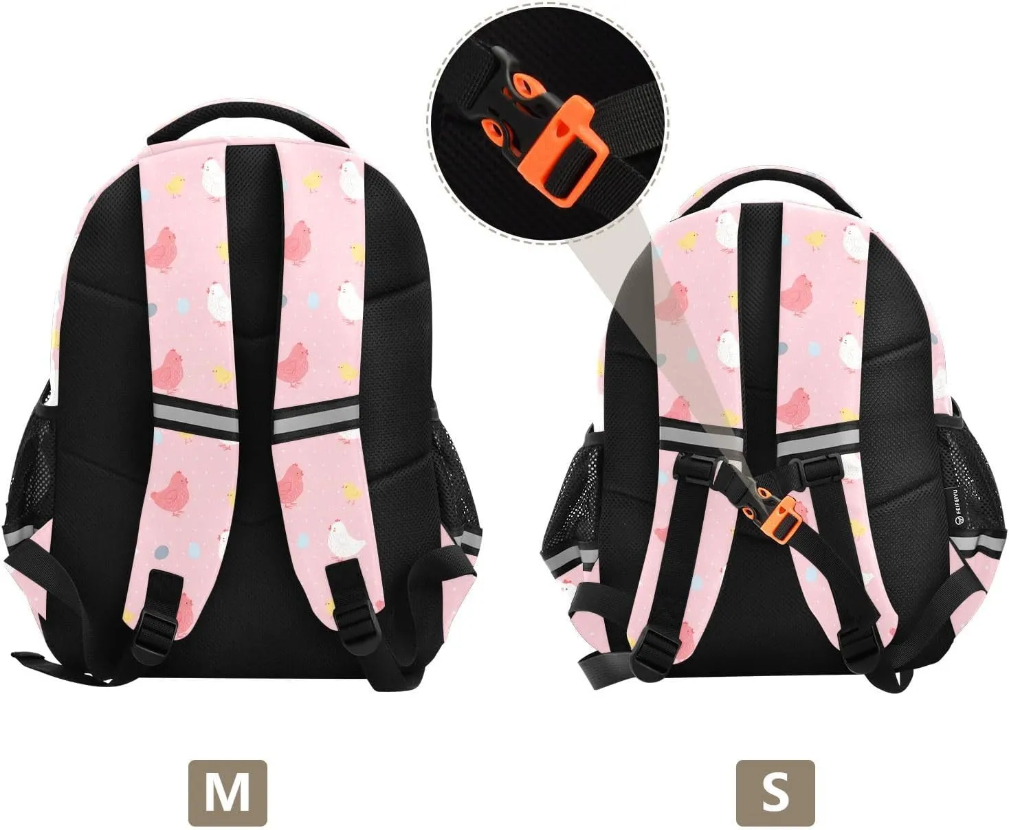 Chickens Pattern Kids Backpack with Reflective Strips Adjustable 16L Lightweight School Bag for Boys Girls