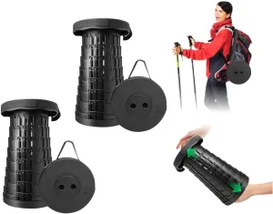 Collapsible Folding Stool Camping Fishing BBQ – Upgraded Sturdy Foldable Stool with Load Capacity of 500lbs, Telescopic Folding Stool Retractable Stool 2-Pack, Large, Black, SLT-C-001-2