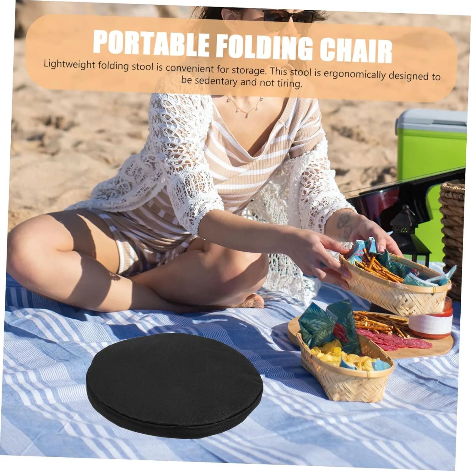Collapsible Stool Cushion Portable Folding Camping Seat for Beach Picnic Outdoor Safe Oxford Fabric
