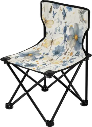 Colorful Butterfly Wildflower Portable Outdoor Folding Chair Anti-Slip Padded Oxford Cloth Stool Camping Chair Small for Beach Hiking Fishing Gardening Quad Camp Chair