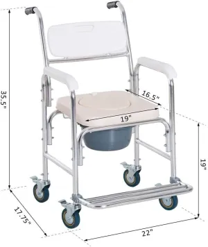 Commode Chairs Shower Stool Wheelchair Walker Wheeled Toilet Chair Disabled Mobile Shower Seat Bathroom Bath Stool Multi-Functional Pregnant Woman Shower Aids for Elderly/Patients Can Beari