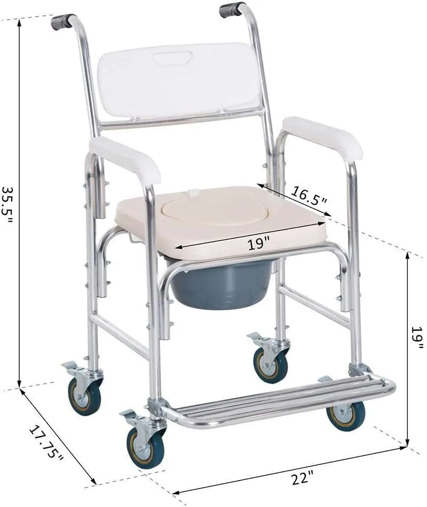 Commode Chairs Shower Stool Wheelchair Walker Wheeled Toilet Chair Disabled Mobile Shower Seat Bathroom Bath Stool Multi-Functional Pregnant Woman Shower Aids for Elderly/Patients Can Beari