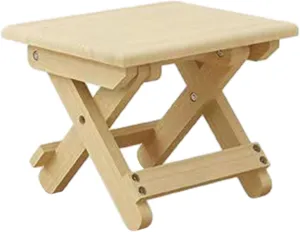Compact Folding Wood Stool Backyard Stool 24x20x20cm Reinforced Crossbar Picnic Stool Portable Chair for Outdoor Activities, 1 Piece