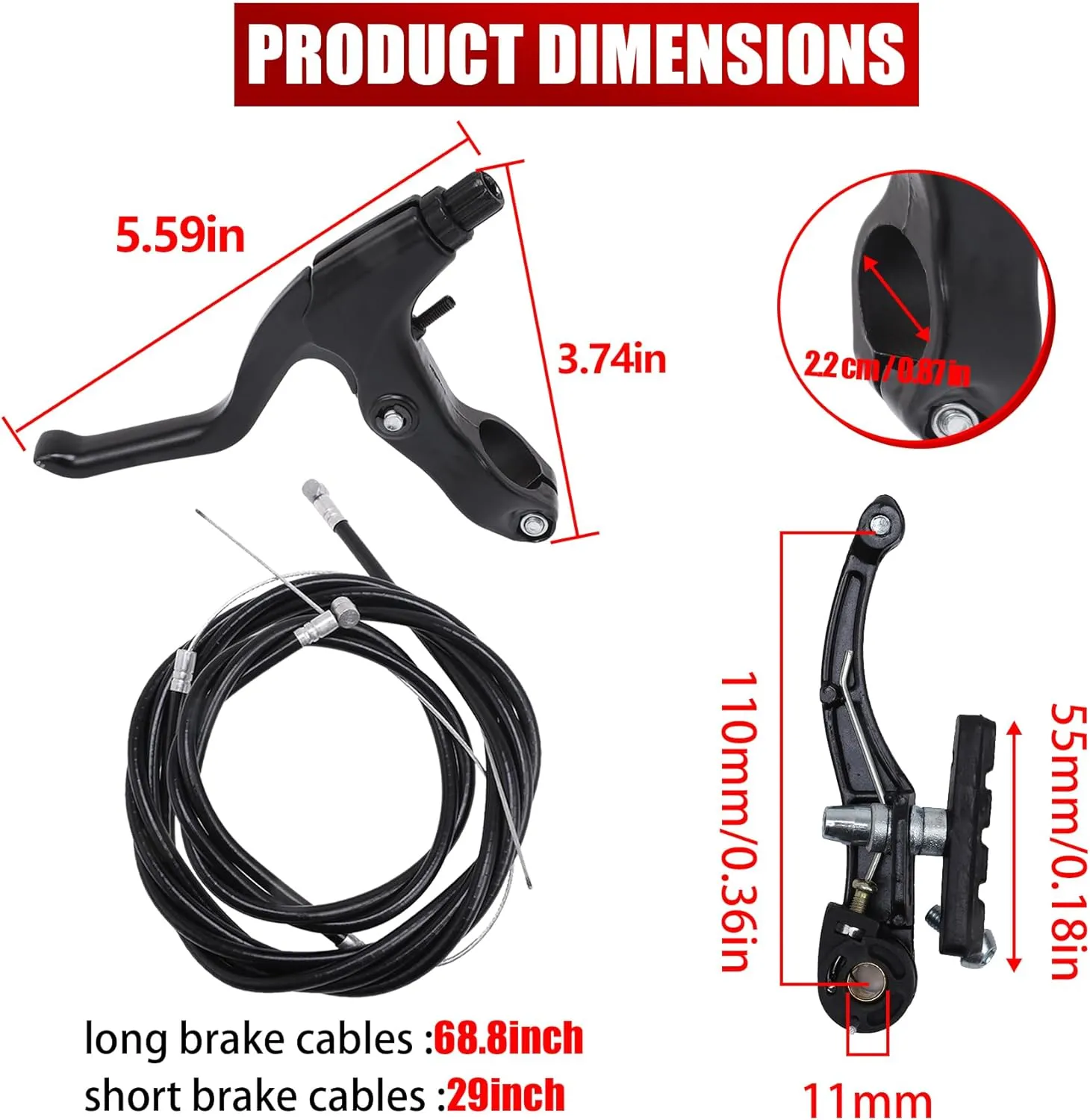 Complete V Bike Brake Set, Front and Rear Bike MTB Brake,Inner and Outer Callipers Cables Lever Kit with Calipers Levers Cables Multi-Tool Wrenches (Black)