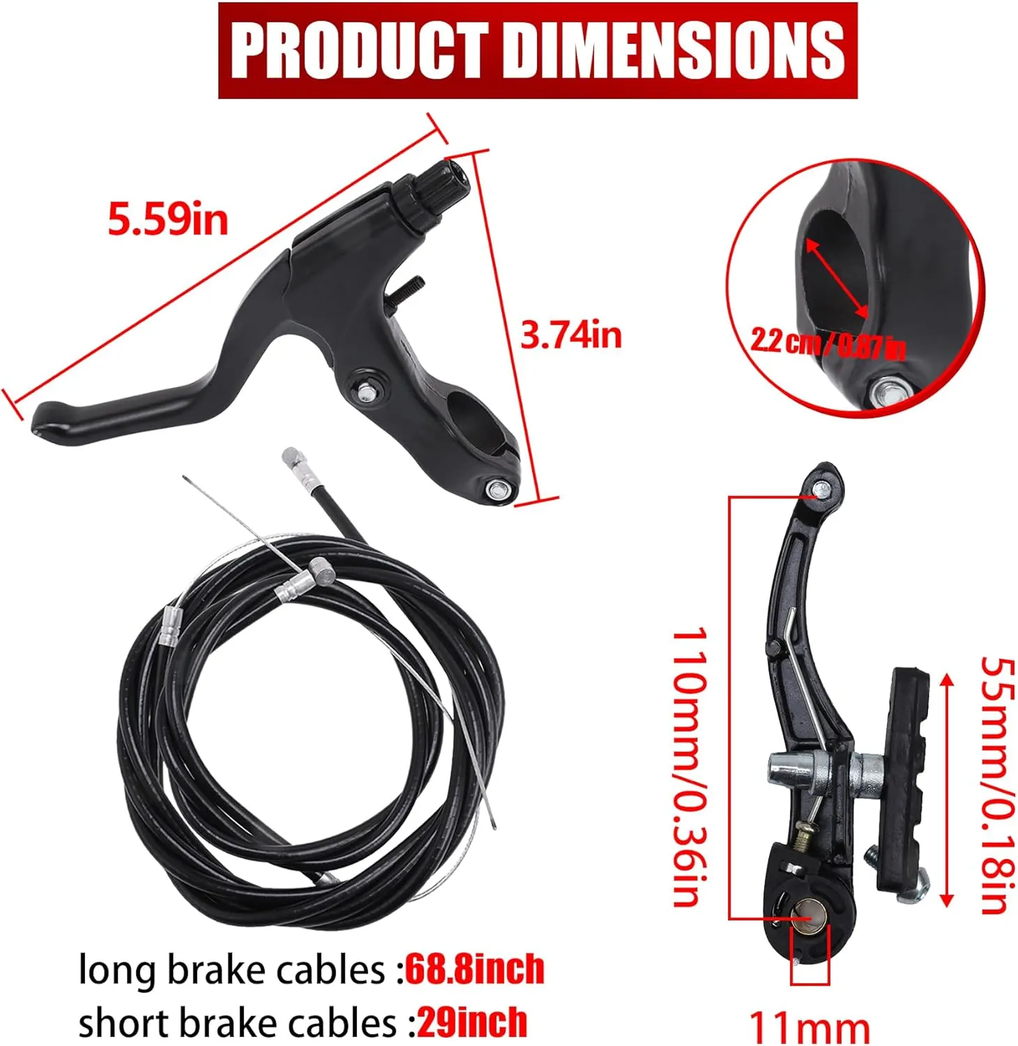 Complete V Bike Brake Set, Front and Rear Bike MTB Brake,Inner and Outer Callipers Cables Lever Kit with Calipers Levers Cables Multi-Tool Wrenches (Black)