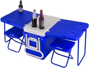 Cooler Camping Heat Insulation Box for Beach, Park or Backyard Party Wide Wheels Foldable Stool & Table Included