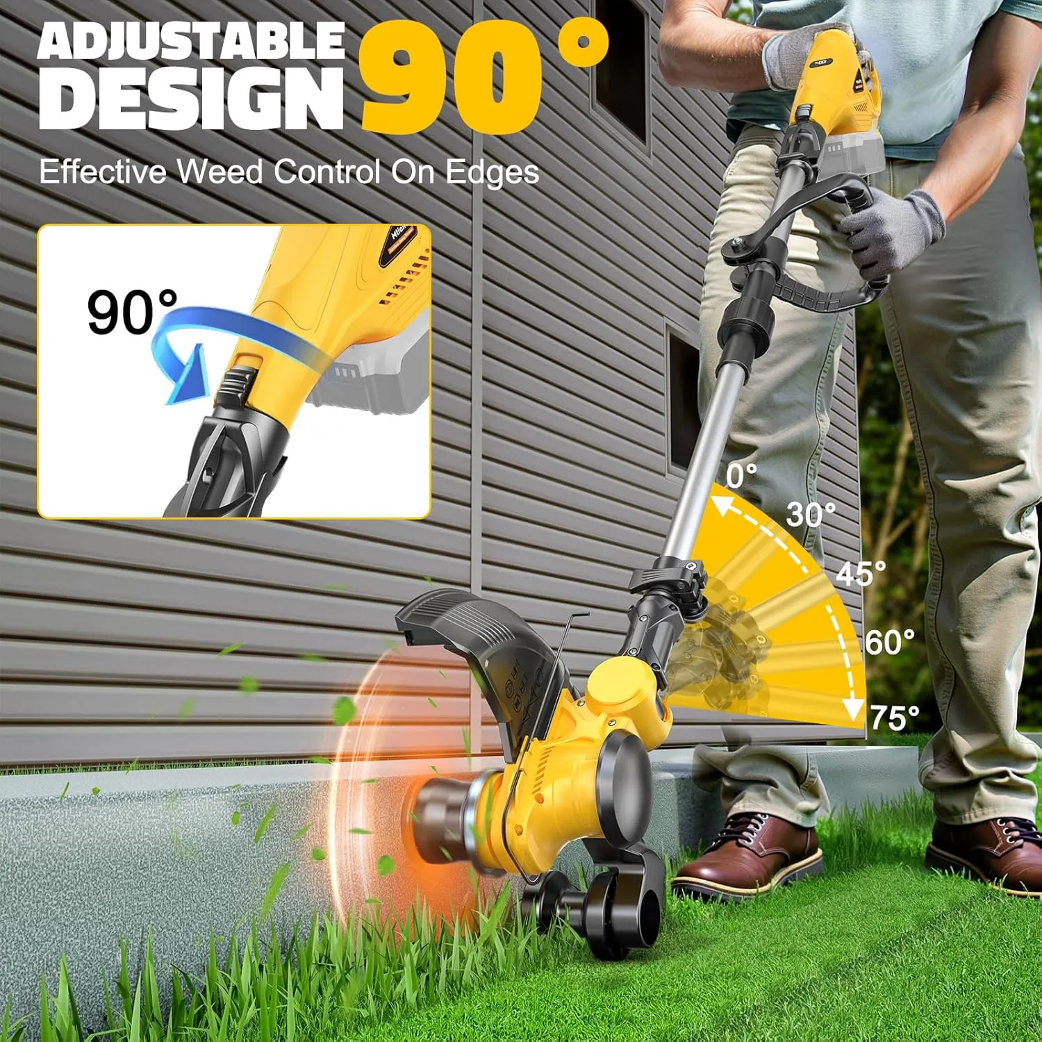 Cordless String Trimmer for Dewalt 20V Battery, Folding 3 in1 Weed Eater with Brushless Motor & Battery Level Display, 11" Electric Weed Wacker/Edger Trimmer/Lawn Mower for Yard Garden (Tool Only)