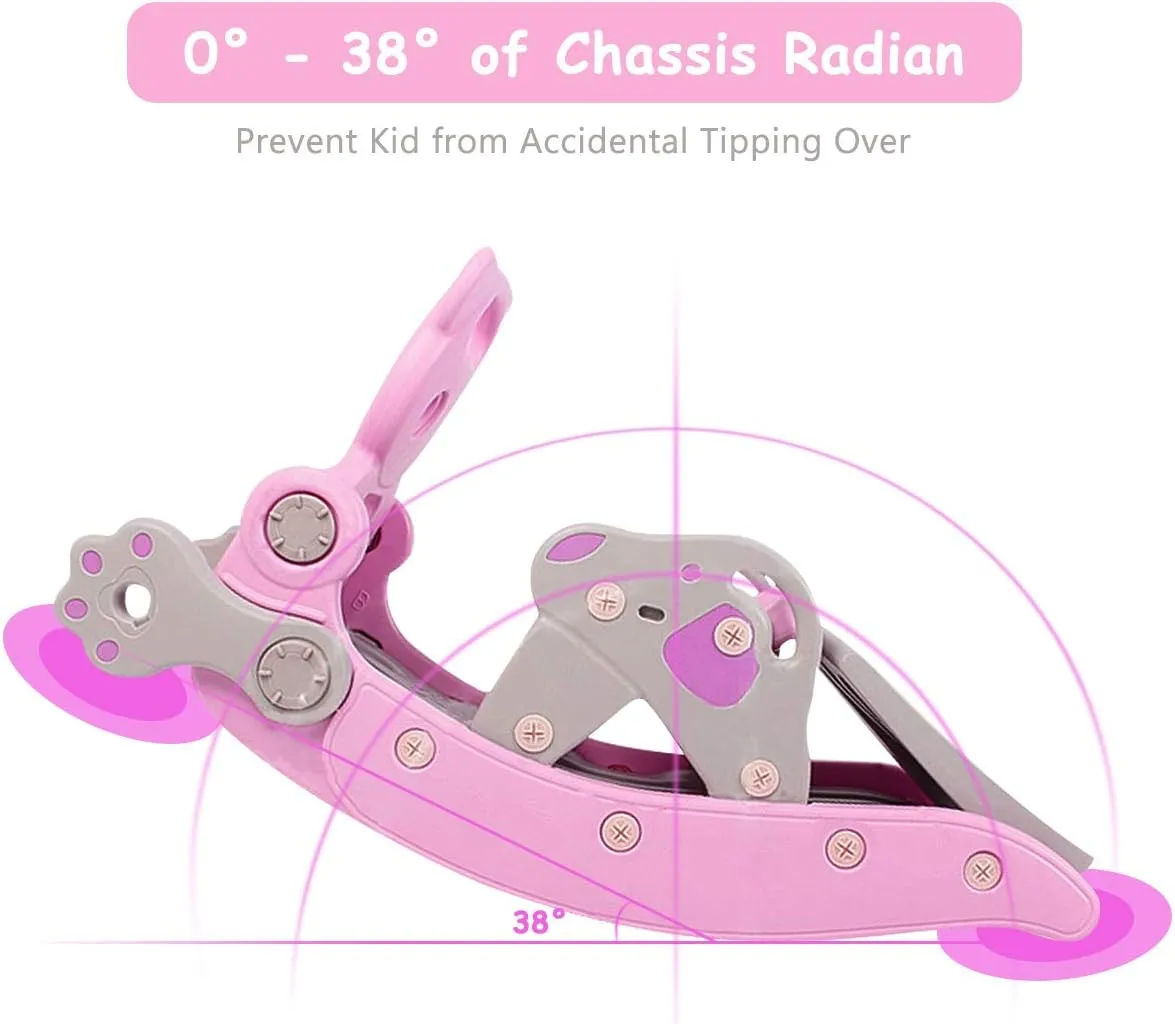 Costzon 5 in 1 Toddler Slide Rocking Toy, Slide for Kids with Detachable Stool, Basketball Hoop and Ring Game, Foldable Climber Playground Slide for Both Indoors Outdoor Use (Pink Bear)