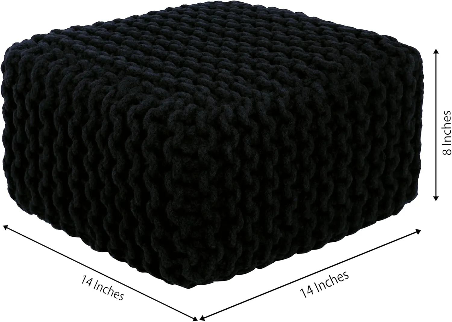 COTTON CRAFT Braided Footrest - Handknitted Cotton Cord Dori Foot Stool Ottoman - Low Floor Pouf - Lightweight Portable - Small Spaces Living Room Bedroom Entryway Under Desk - 14 x 8 Square - Black