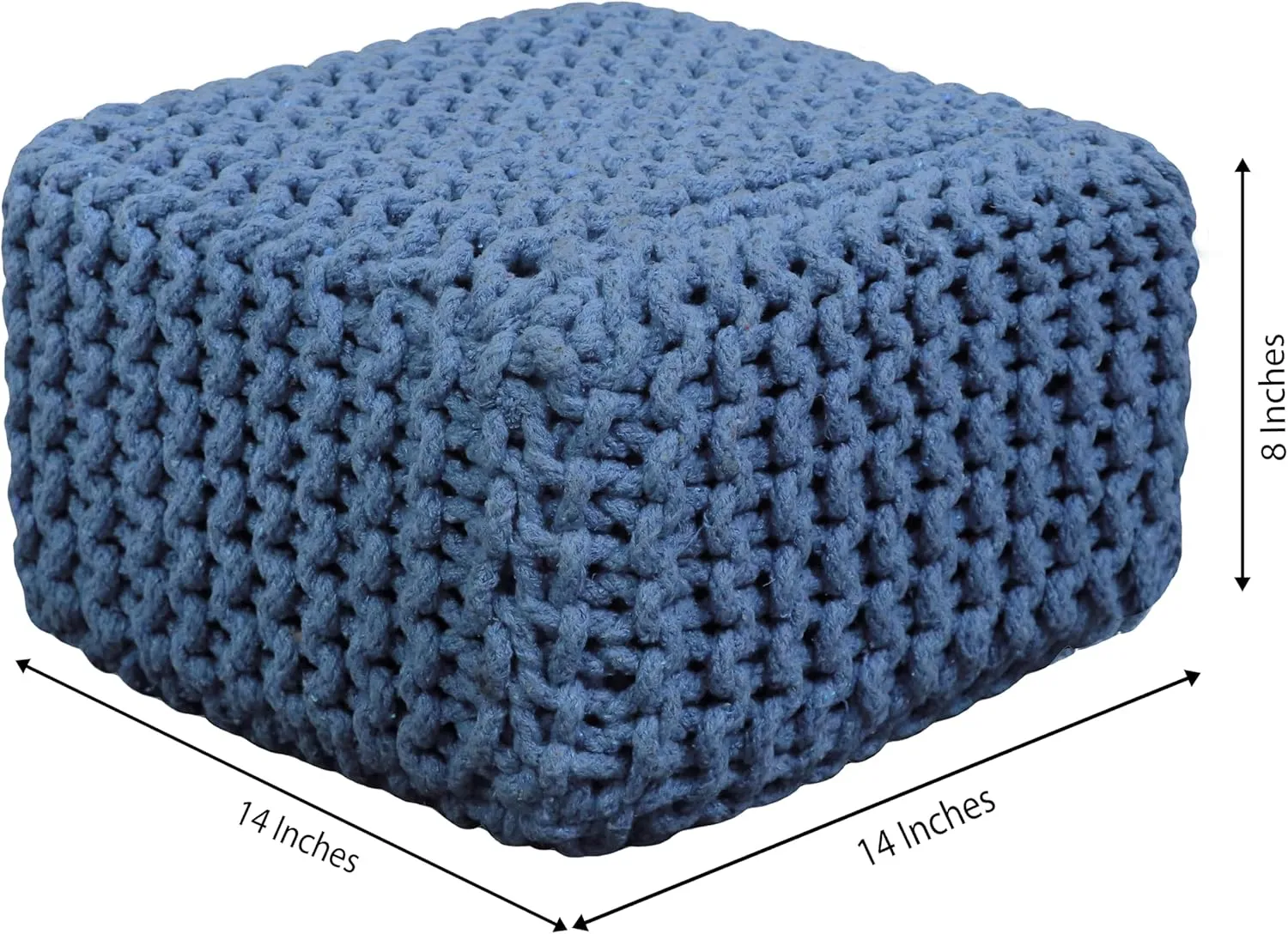 COTTON CRAFT Braided Footrest - Handknitted Cotton Cord Dori Foot Stool Ottoman - Low Floor Pouf - Lightweight Portable - Small Spaces Living Room Bedroom Entryway Under Desk - 14 x 8 Square - Blue