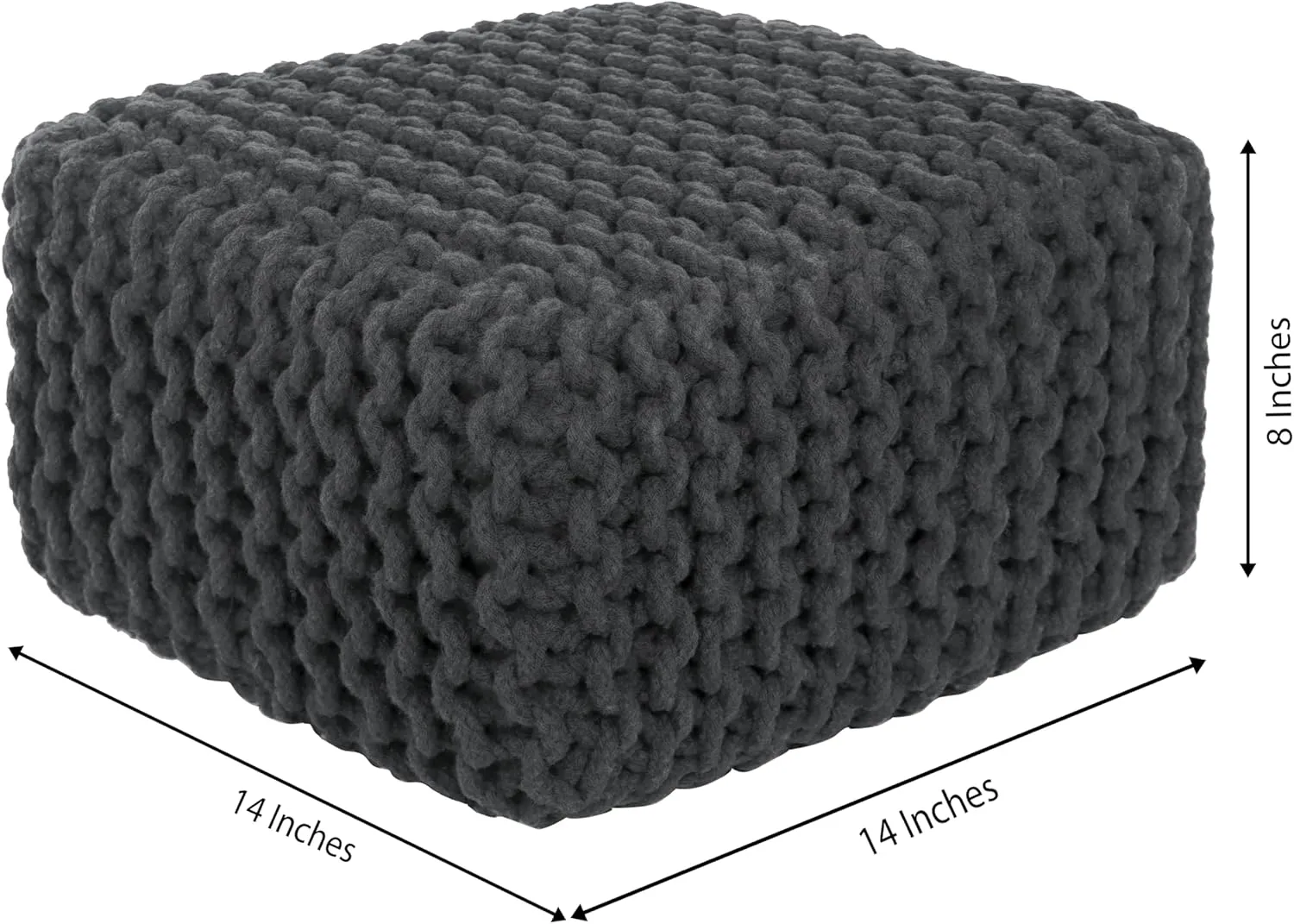 COTTON CRAFT Braided Footrest - Handknitted Cotton Cord Dori Foot Stool Ottoman - Low Floor Pouf - Lightweight Portable - Small Spaces Living Room Bedroom Entryway Under Desk - 14 x 8 Square - Grey