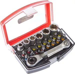 COXB973925 Bit/Socket Wrench Set with Ratchet Box, Multi-Colour, Set of 25 Piece