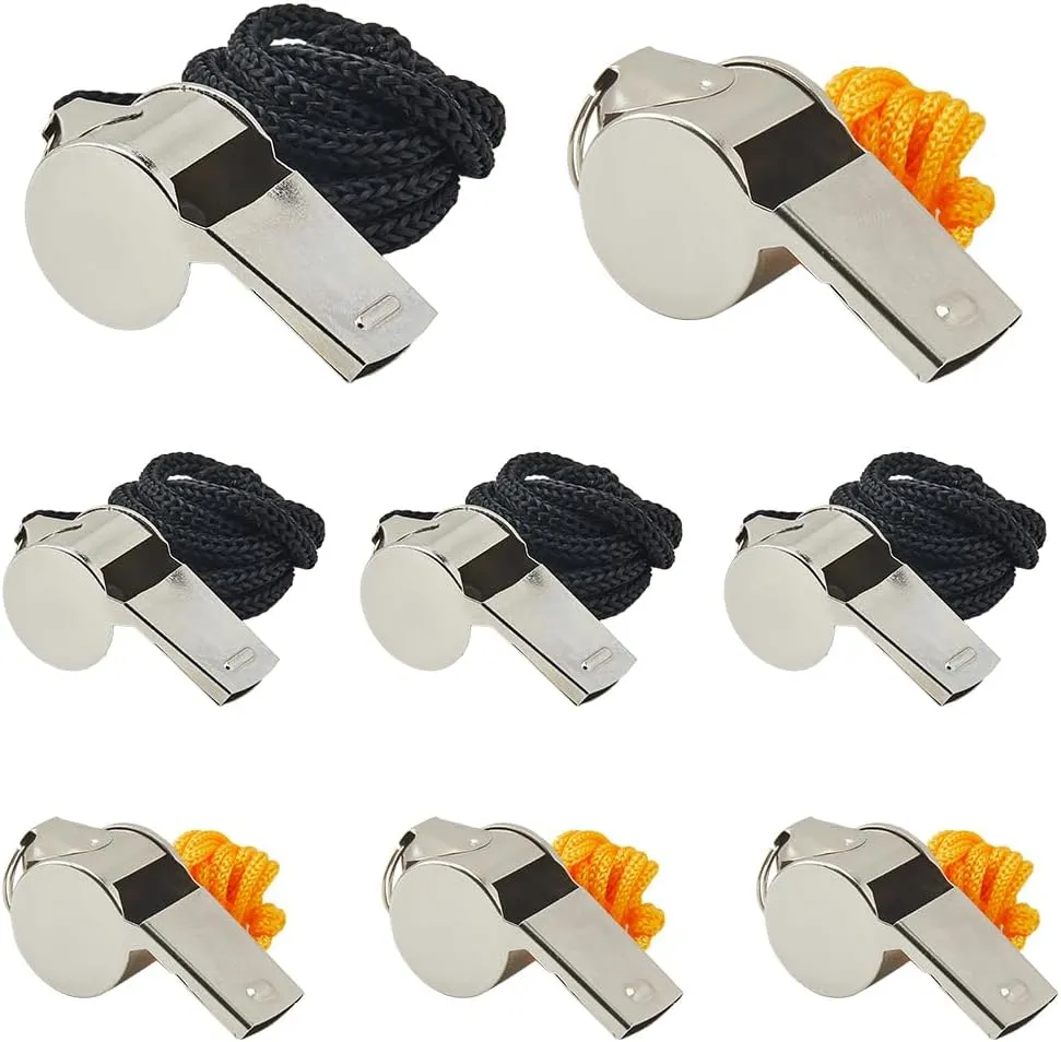 CREATCABIN 12Pcs Alloy Sports Whistle PE Class Training Loud Crisp Sound Emergency Whistle Referee Sports Race Outdoor Activities with Lanyard for Teacher Coach Polices Officials Lifeguard 17.5x50.5mm