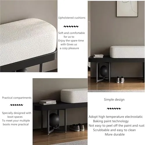 Creative Sofa Bench Entryway Storage Bench for Bedroom Sherpa End of Bed Changing Stool Metal Base for Living Room Bedroom Entryway Hallway(100 * 35 * 45cm, A)