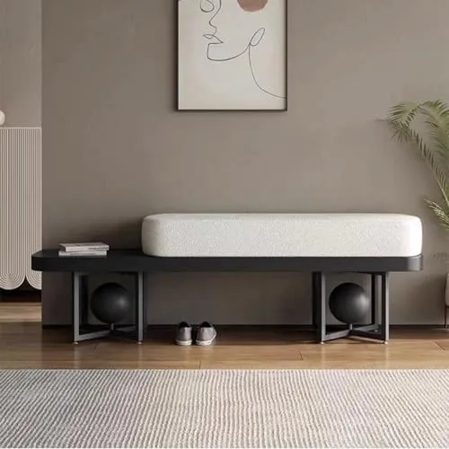 Creative Sofa Bench Entryway Storage Bench for Bedroom Sherpa End of Bed Changing Stool Metal Base for Living Room Bedroom Entryway Hallway(100 * 35 * 45cm, A)