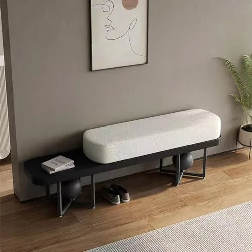 Creative Sofa Bench Entryway Storage Bench for Bedroom Sherpa End of Bed Changing Stool Metal Base for Living Room Bedroom Entryway Hallway(100 * 35 * 45cm, A)
