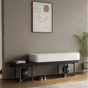 Creative Sofa Bench Entryway Storage Bench for Bedroom Sherpa End of Bed Changing Stool Metal Base for Living Room Bedroom Entryway Hallway(100 * 35 * 45cm, A)