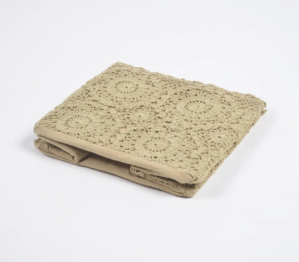 Crochet Khaki Cotton Foldable Storage Hamper