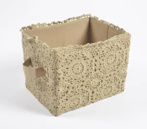 Crochet Khaki Cotton Foldable Storage Hamper