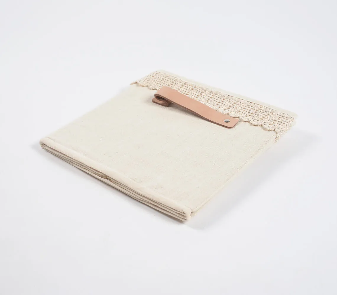 Crochet Khaki Cotton Foldable Storage Hamper