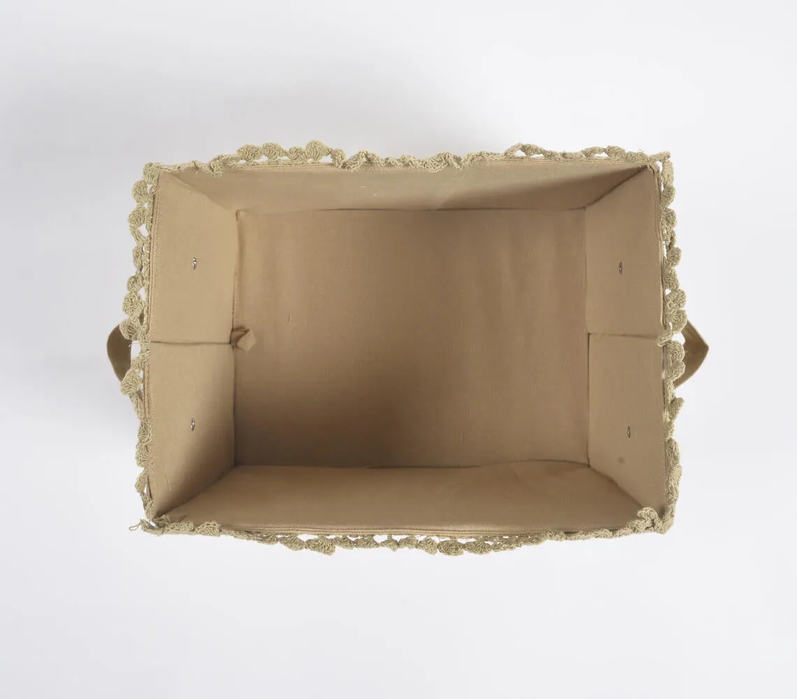 Crochet Khaki Cotton Foldable Storage Hamper