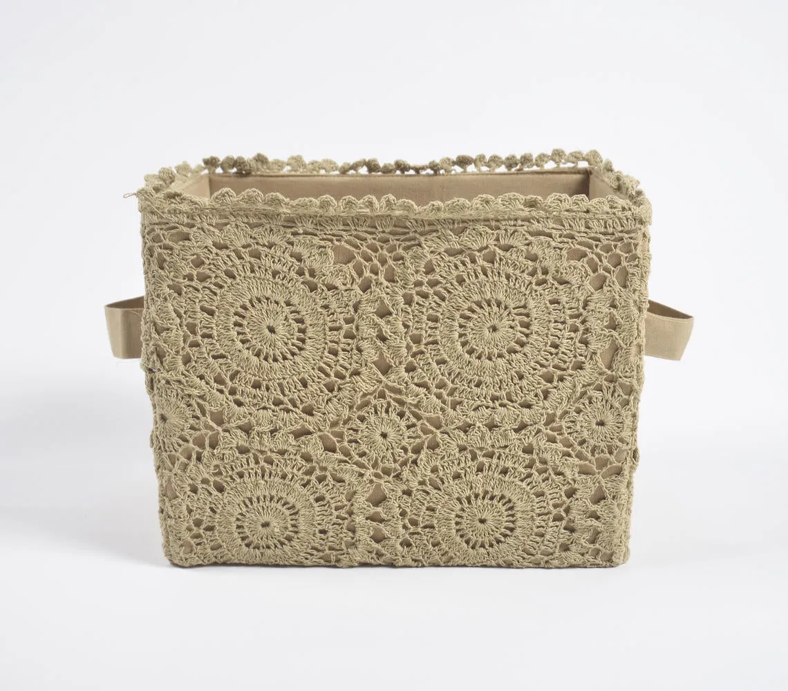 Crochet Khaki Cotton Foldable Storage Hamper