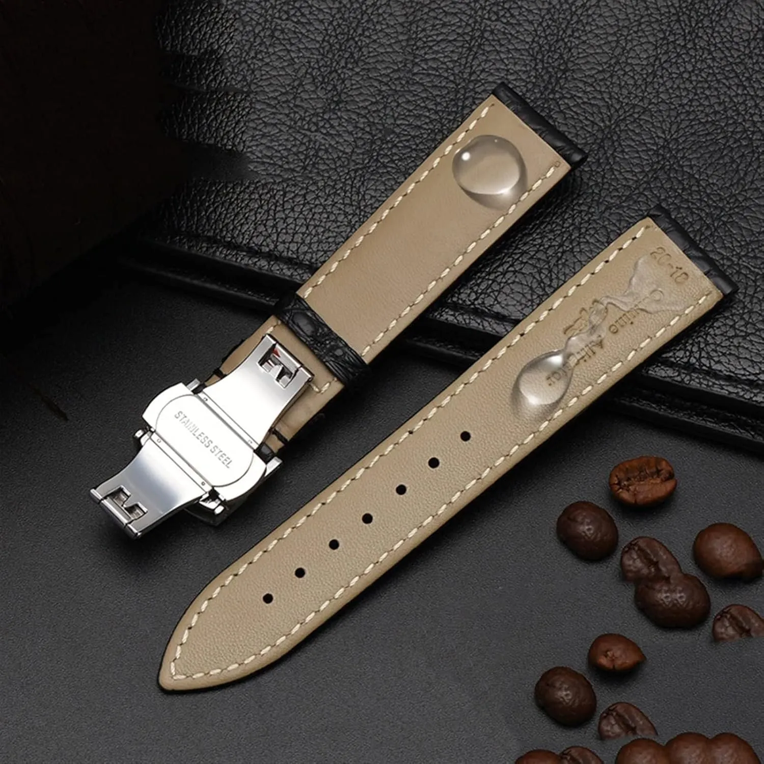 Crocodile Leather watch band for Any Brand Wristband Straps with Folding Clasp