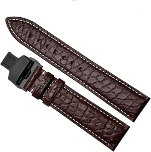 Crocodile Leather watch band for Any Brand Wristband Straps with Folding Clasp(Brown White Black,24mm)