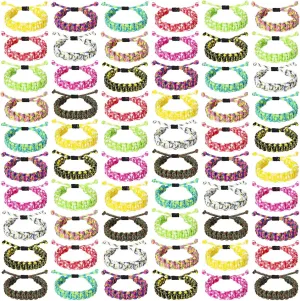 Crowye 60 Pcs Adjustable Paracord Bracelets for Men Bulk Survival Friendship Tactical Braided Bracelets Camo Parachute Cord Wristbands Camping Party Outdoor Climbing Gift