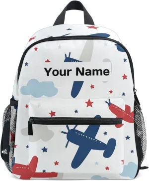 Custom Airplanes Clauds Stars Kids Backpack for Girls Boys, Colored Toddler Casual Daypack Backpacks, Personalized with Your Kid's Name Preschool School Bag, Children Travel Bookbag with Chest Strap