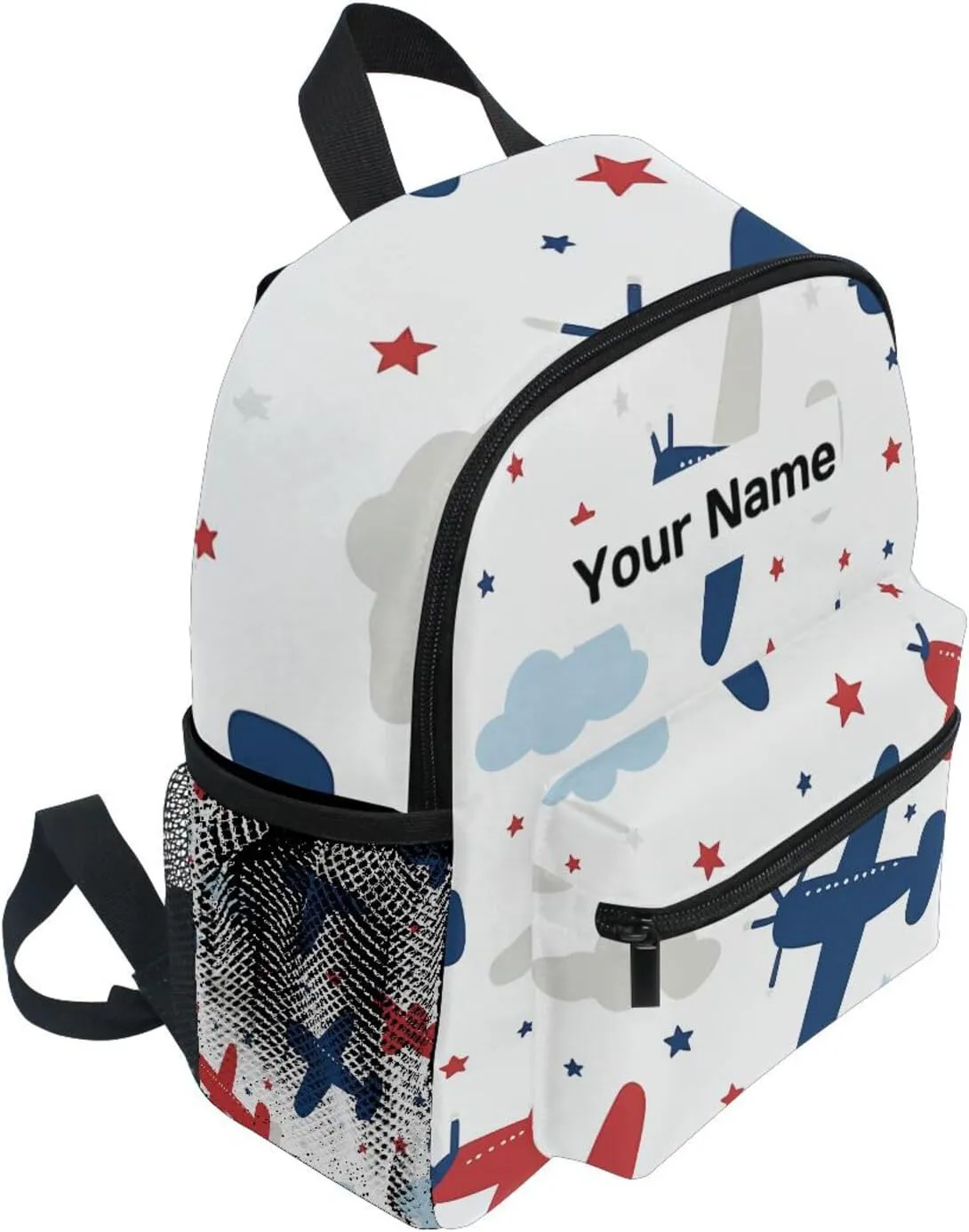 Custom Airplanes Clauds Stars Kids Backpack for Girls Boys, Colored Toddler Casual Daypack Backpacks, Personalized with Your Kid's Name Preschool School Bag, Children Travel Bookbag with Chest Strap