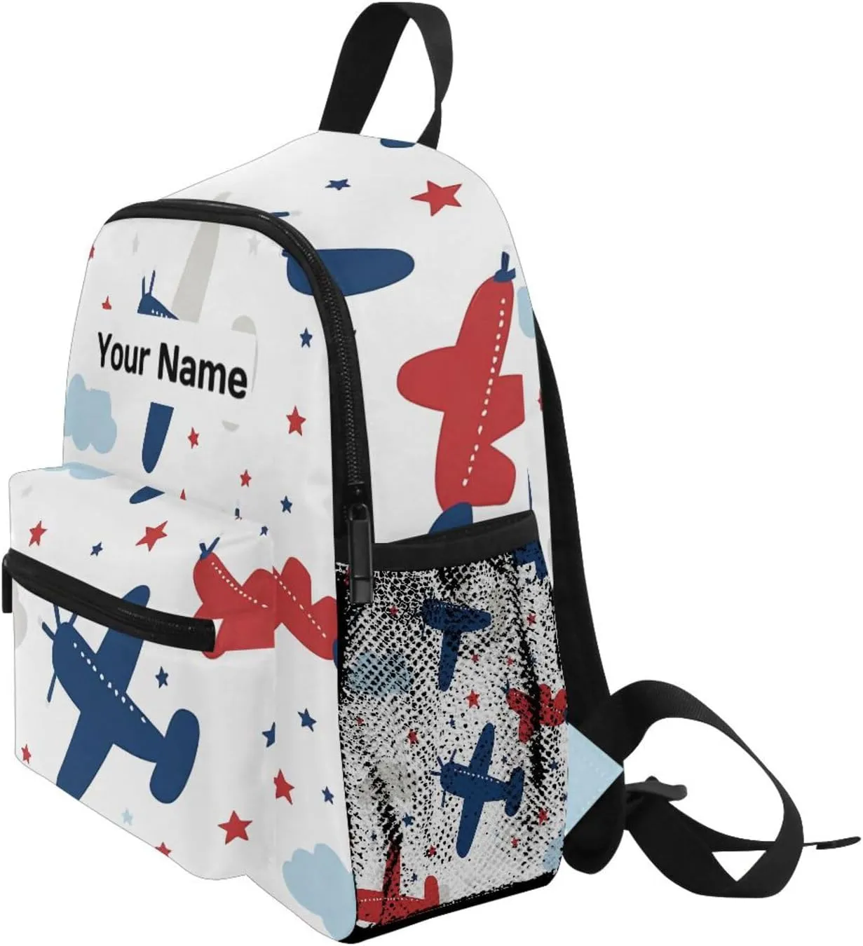 Custom Airplanes Clauds Stars Kids Backpack for Girls Boys, Colored Toddler Casual Daypack Backpacks, Personalized with Your Kid's Name Preschool School Bag, Children Travel Bookbag with Chest Strap