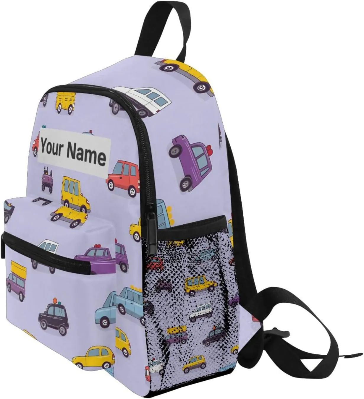 Custom Cartoon Cars Kids Backpack for Girls Boys, Truck Bus Print Toddler Casual Daypack Backpacks, Personalized with Your Kid's Name Preschool School Bag, Children Travel Bookbag with Chest Strap