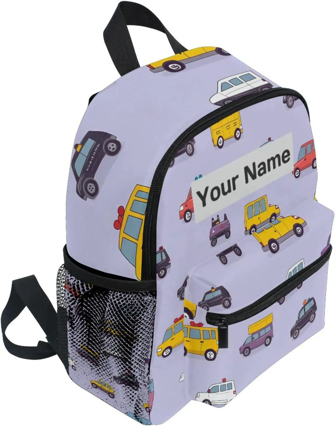 Custom Cartoon Cars Kids Backpack for Girls Boys, Truck Bus Print Toddler Casual Daypack Backpacks, Personalized with Your Kid's Name Preschool School Bag, Children Travel Bookbag with Chest Strap