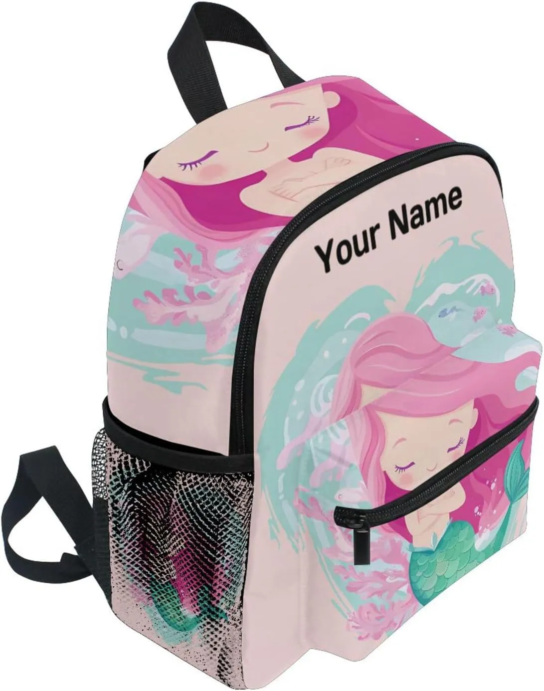 Custom Cute Ocean Mermaid Kids Backpack for Girls Boys, Sea Animal Toddler Casual Daypack Backpacks, Personalized with Your Kid's Name Preschool School Bag, Children Travel Bookbag with Chest Strap