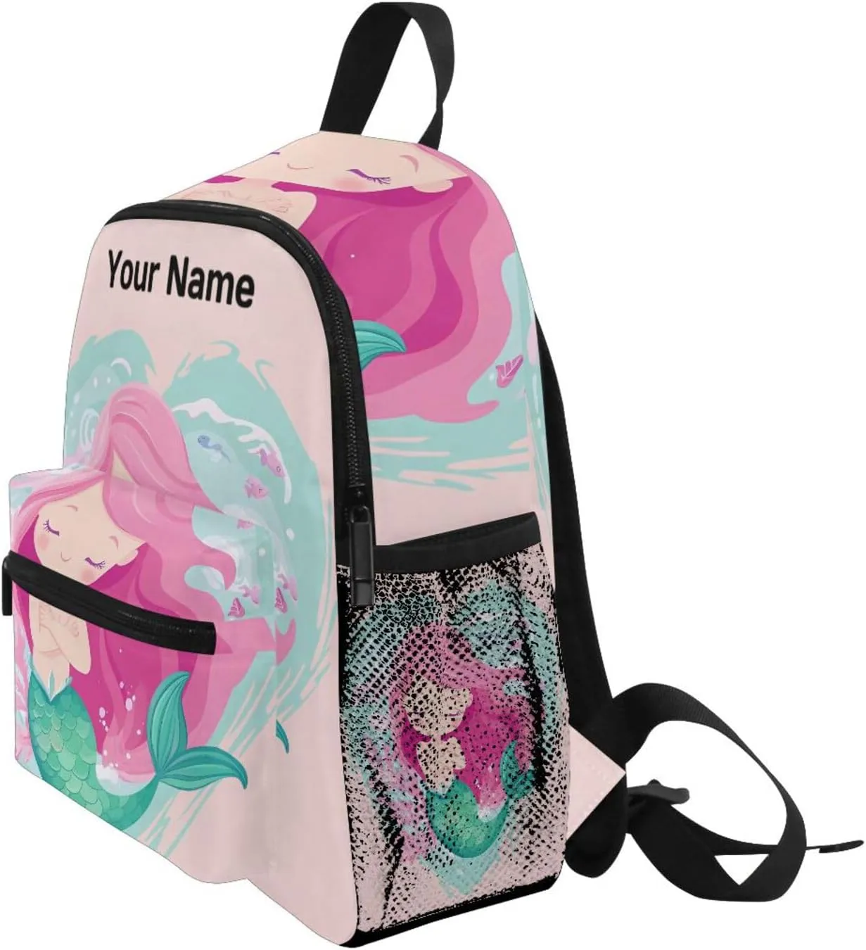 Custom Cute Ocean Mermaid Kids Backpack for Girls Boys, Sea Animal Toddler Casual Daypack Backpacks, Personalized with Your Kid's Name Preschool School Bag, Children Travel Bookbag with Chest Strap
